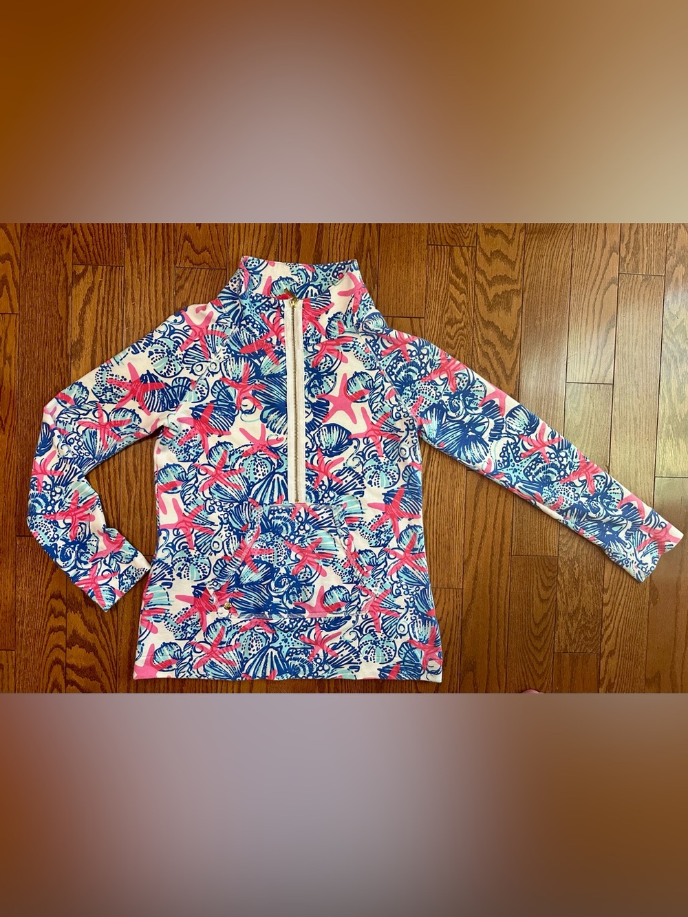 Lilly Pulitzer Tropical Shell & Star Fish Print Half-Zip Pullover - Pink & Blue